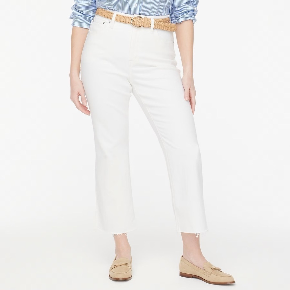 J.Crew Curvy mid-rise flare crop jean in signature stretch White Denim 26 NWT